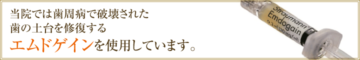 当院では歯周病で破壊された 歯の土台を修復する エムドゲインを使用しています。